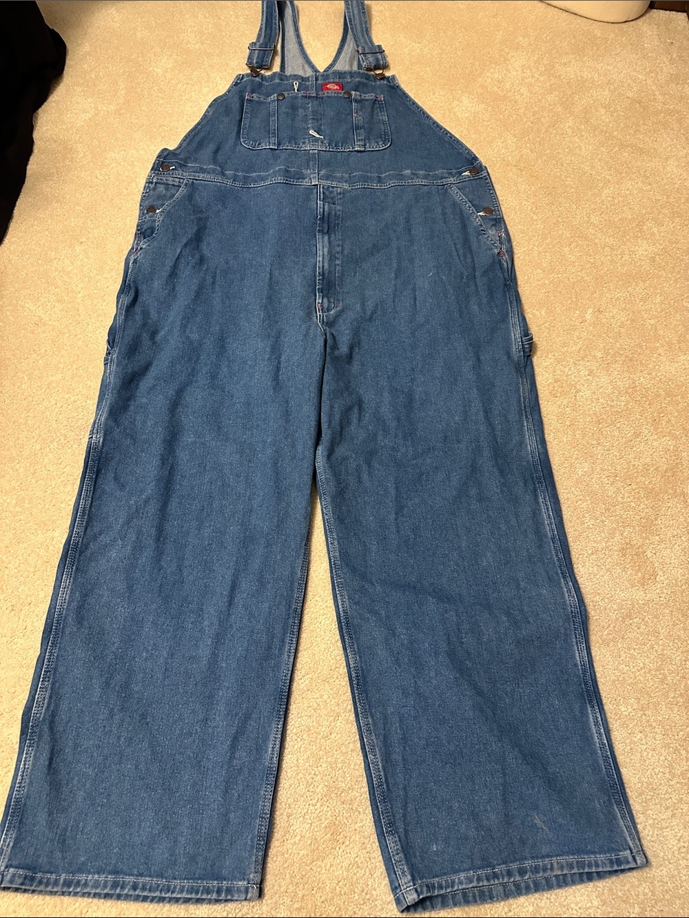 Vintage Dickies  Blue Denim Carpenter Overalls size 46 X 30
